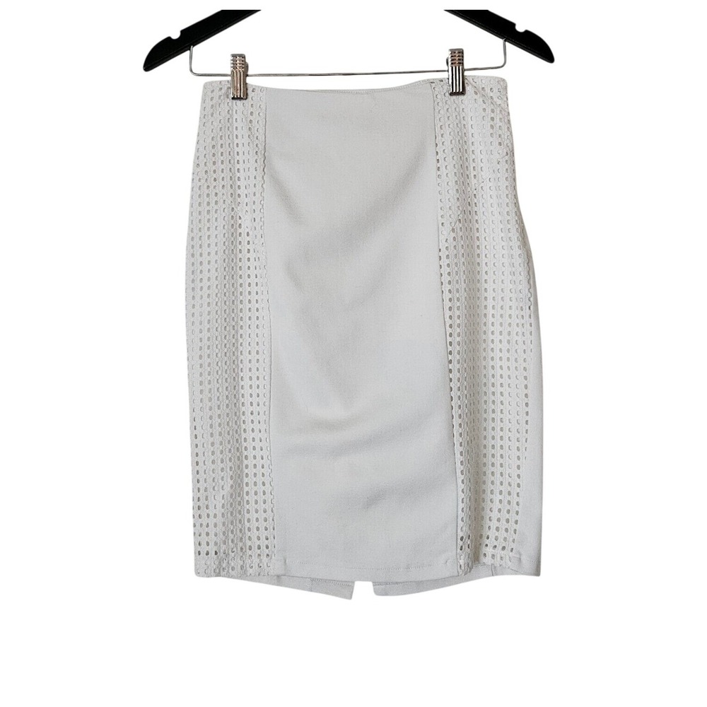 GUESS White Eyelet Lace Pencil Skirt Size XS Lined Side Zip Career Summer